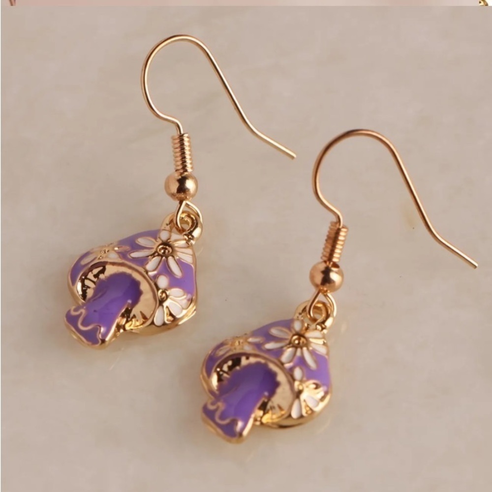 Purple Mushroom Dangle Earrings - Picture 4 of 4